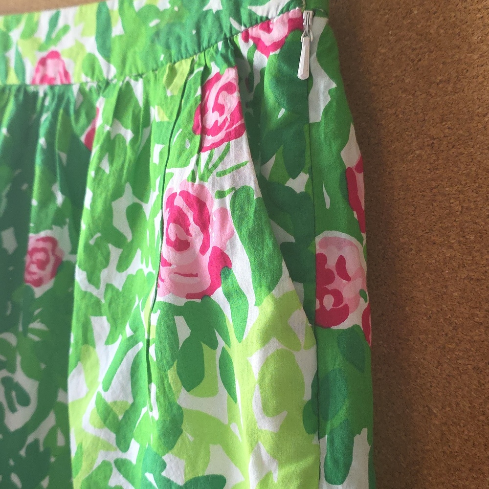 Lilly Pulitzer Cotton Green Floral Circle Skirt with Pink Roses Sz 4 Spring - Picture 2 of 14